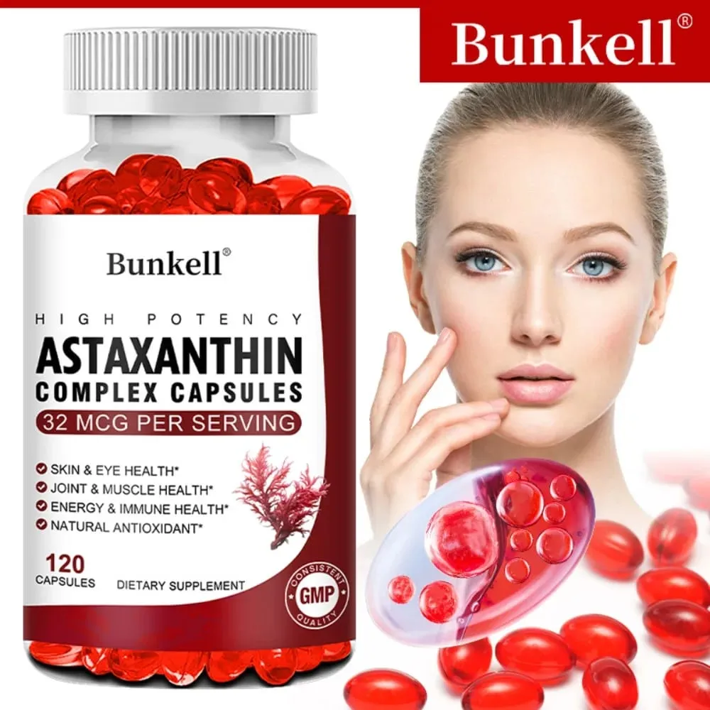 Capsule del complesso di astaxantina - con olio di pesce antiossidante che supporta la vista, gli occhi, la pelle, i muscoli, le articolazioni e la salute del sistema immunitario — image 1