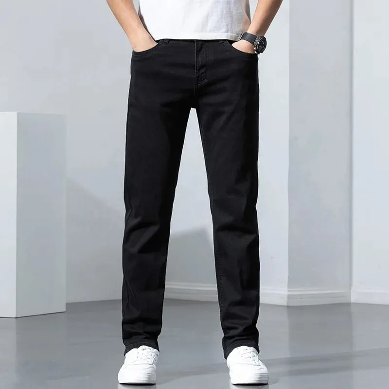 2026 Classic Men Straight Jeans Homme Pantalon Streetwear Soft Black Blue Masculino Denim Mans Pants