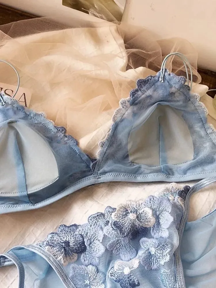 Pháp Hốc Bộ Đồ Lót Ren Lưới Thêu Tam Giác Cúp Không Dây Áo Bralette Retro Ren Mỏng Gợi Cảm Áo Ngực Thoải Mái USA Tushy MOYISU — image 6
