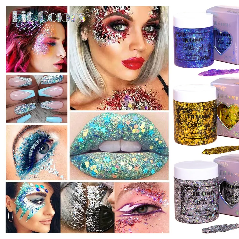 100ml Glitter Gel Eye Shadow Liquid Face Body Large Sequin Gel Multifunctional Colorful Loose Sequins Cream Party Decoration — image 2