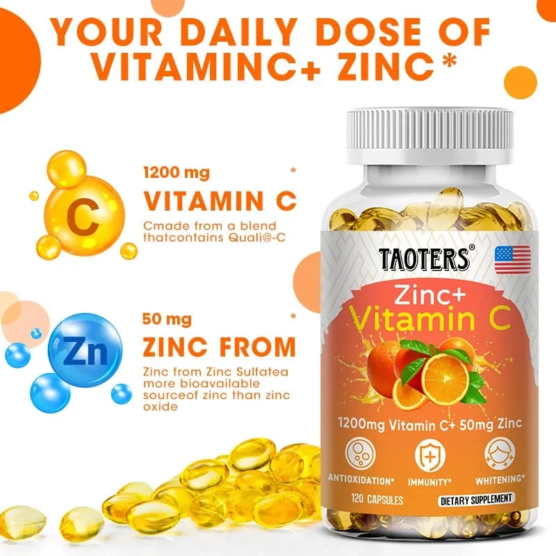 Cápsulas de 1200 mg de vitamina C - com zinco - sistema imunológico e reforço de colágeno não OGM e vegetariano sem glúten — image 4