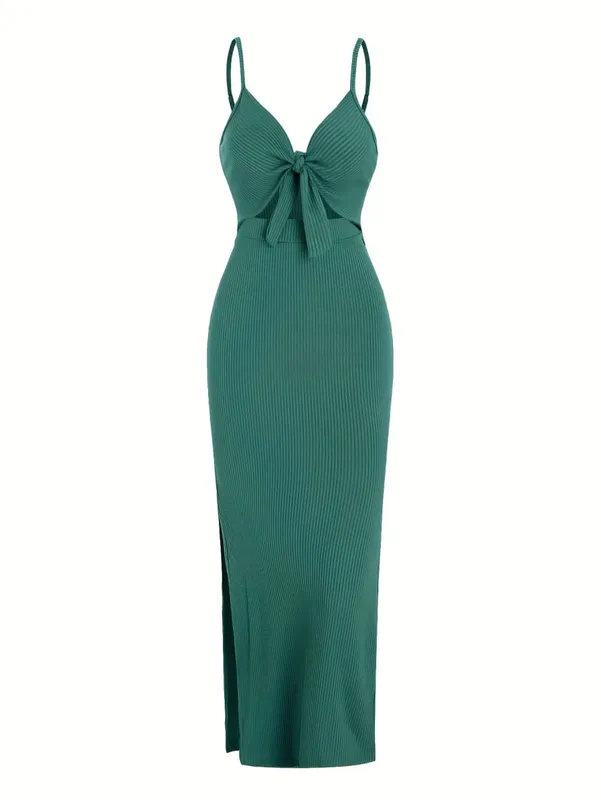 Europe and America Knit Simple Sleeveless Suspender Dress in Spring and Summer Leaking Back and sexy Long Skirt with Neck. — image 6