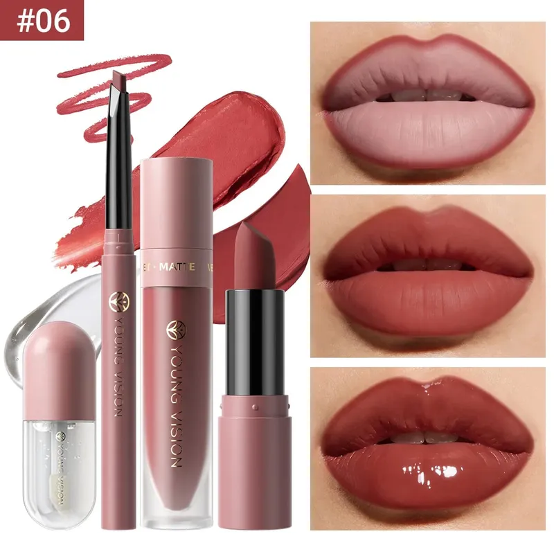 Set 4Pcs Lip Makeup Kit Liner Lipstick Liquid Lip Oil 8 Colors Optional Matte Velvet Lip for Daily Party Makeup — image 11