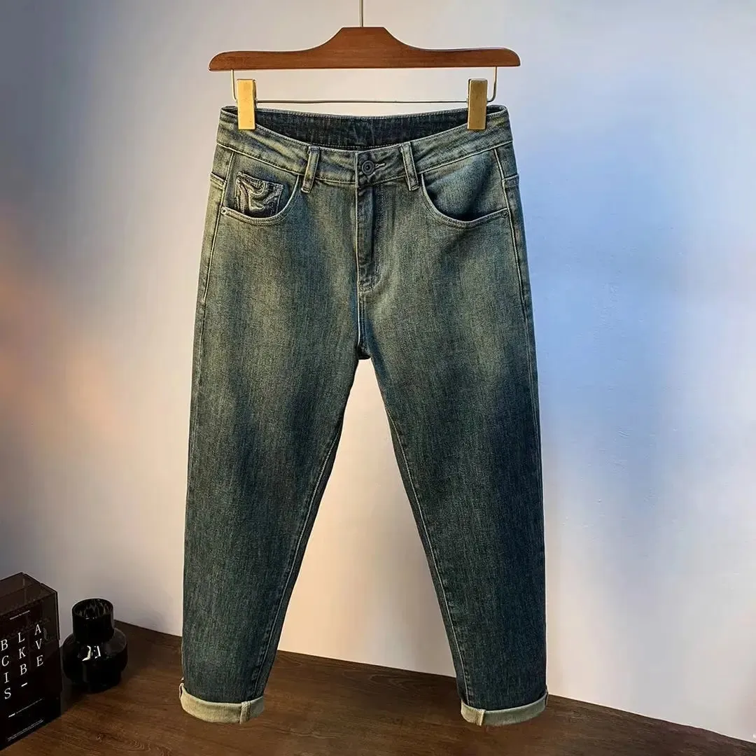 Jeans Men Luxury Summer Cowboy Men's High-end Jeans Autumn New Loose Gradual Washed Embroidery Narrow Feet Denim Trousers — image 4