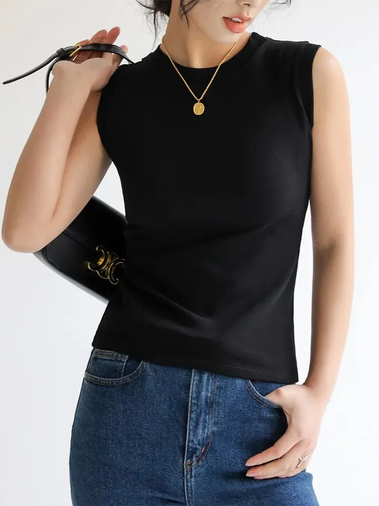 Camisole Vest for Women Cotton Round Neck Colourful Basic Sleeveless Undershirt Tops Tees with Coverage for Side Cleavage — image 6