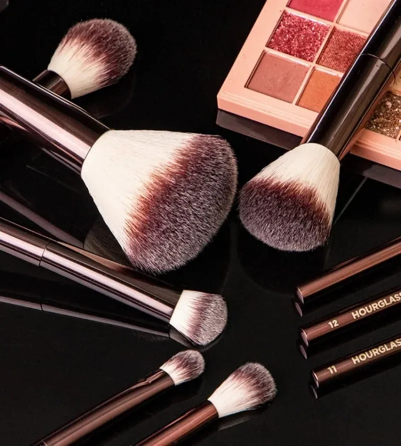 Hourglass The Full 23pcs Luxury Makeup Brushes Set Soft Synthetic Hair Metal Handle Complete Cosmetic Brush Set Free Pouch