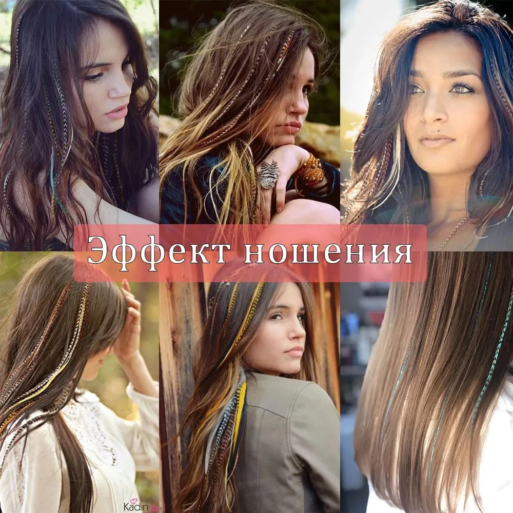 Synthetic Colored I-Tip Faux Feather Hair Extensions 16" 20 Strands/Pack Women's Heat Resistant Fiber Toolset Wig Accessories — image 7