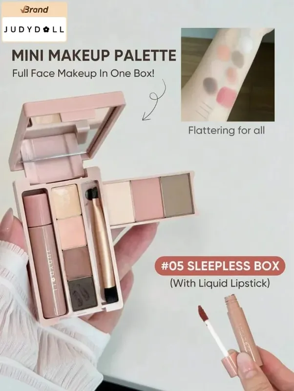 Judydoll All-in-One Eyebrow Palette PortableMultiFunction Eyeshadow Blusher Makeup Set For Travel Blush Contouring