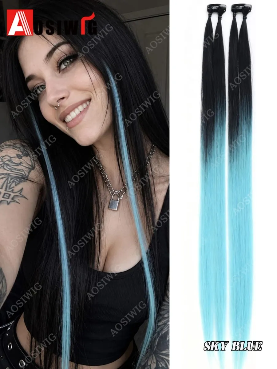 Sambungan Rambut Klip BB Warna-warni Helai Serlahkan Klip Dalam Potongan Rambut Lurus Sintetik untuk Pesta Pesta Wanita Penggayaan Rambut Harian
