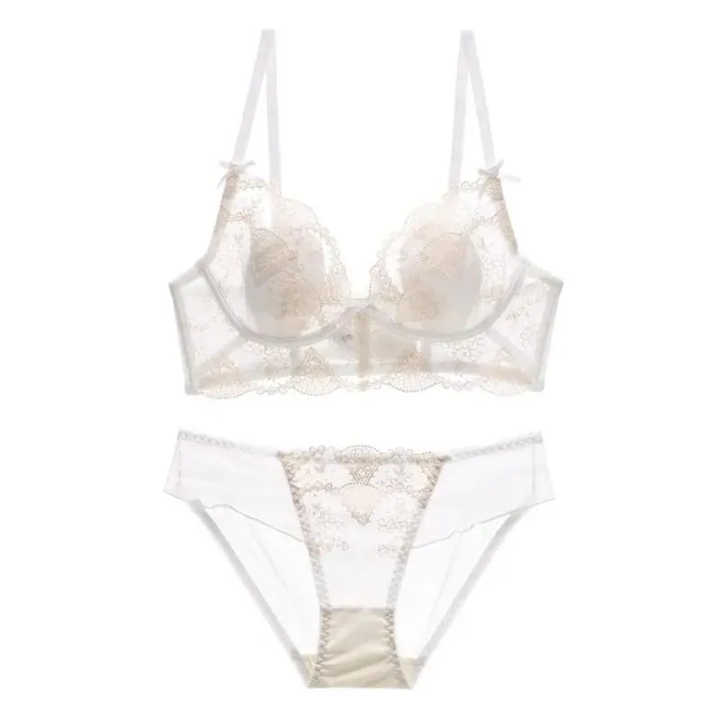 French Lace Lingerie Set Women Wirefree Minimizer Support Summer Ultra Thin Bra Large Chest Petite Look Bunny Ears — image 5
