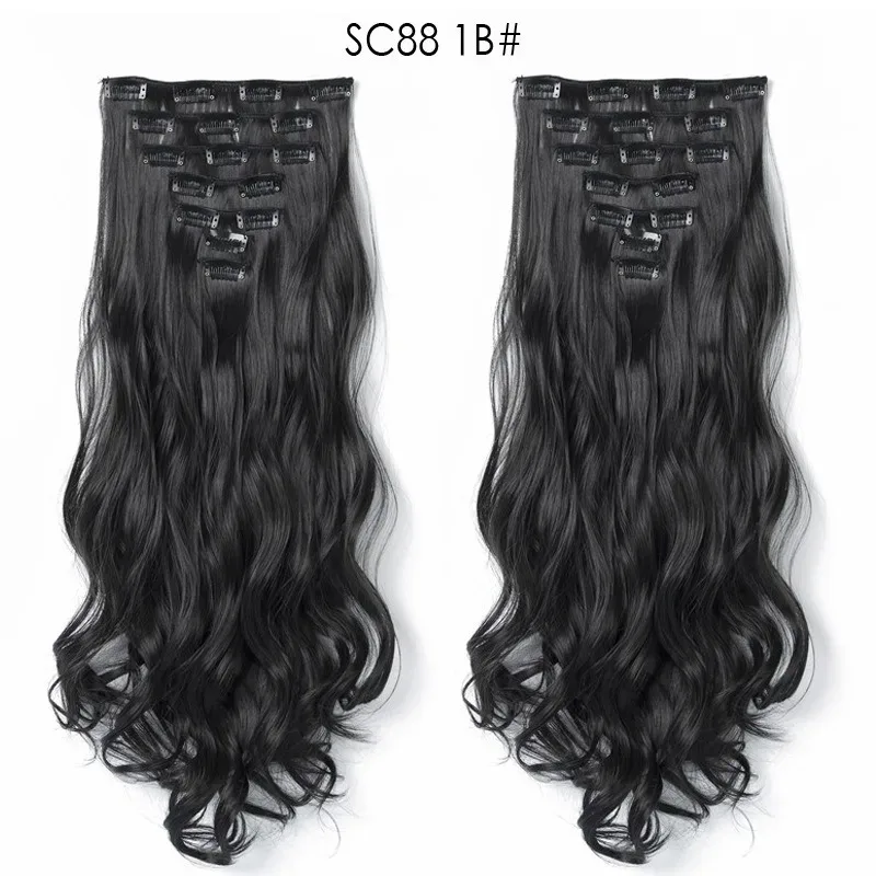 7Pcs/set 16 clips Synthetic Long wavy Hair Extensions Clips in Hair black Brown Suitable for Women Wig Hairpieces