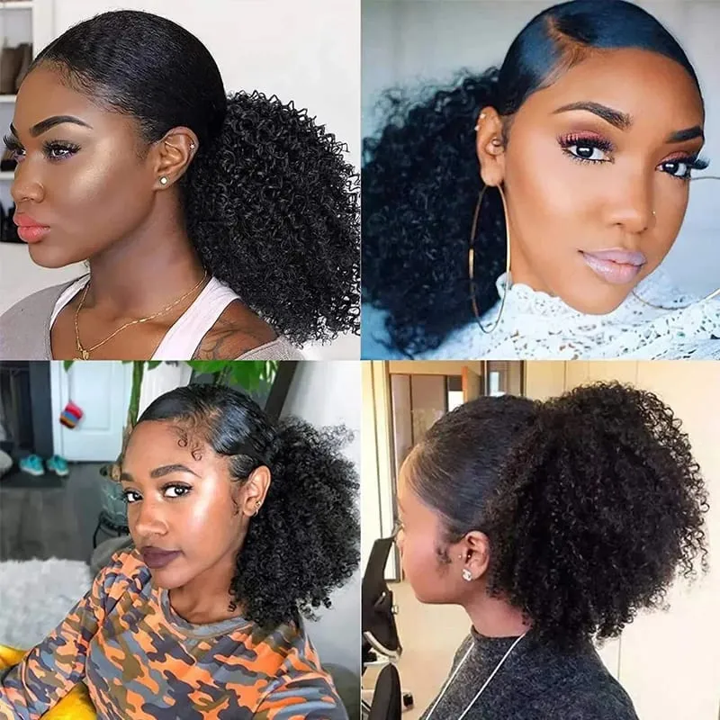 Ms Afro Kinky Curly Ponytail Human Hair Extensions Drawstring 3C 4A Wrap Around Ponytails 10-22Inch Clip In Hair Extensions Remy — image 5