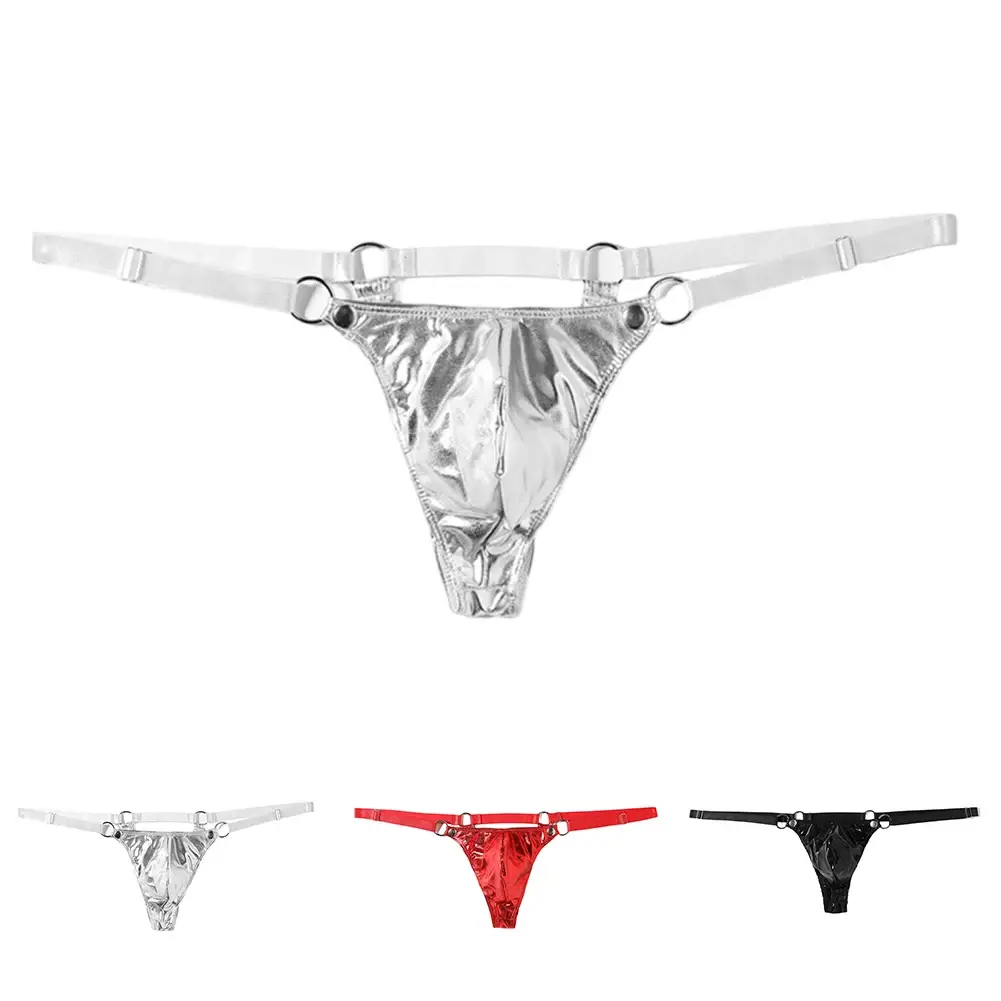 1 PC ผู้ชายสิทธิบัตรหนัง G-String เซ็กซี่ทอง V-Back LOW แหวน RISE T-Back Bulge POUCH ชุดชั้นในชุดชั้นในเกย์ Hot Clubwear