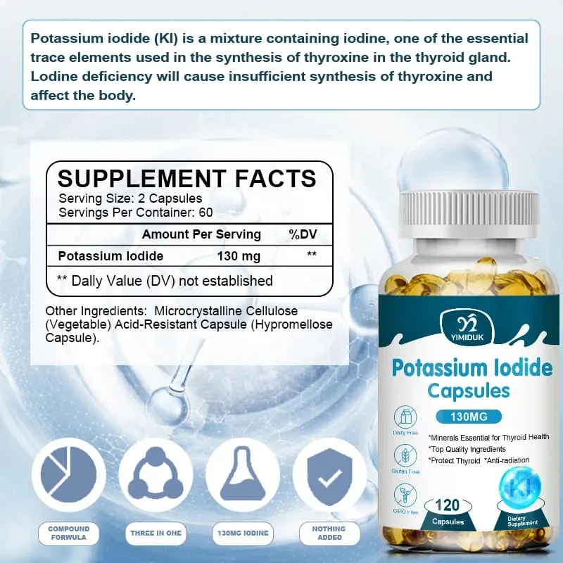 Potassium Iodide Capsules KI (Stable Iodine) 130 mcg bawat Araw - Suplemento ng Suporta sa Thyroid — image 6