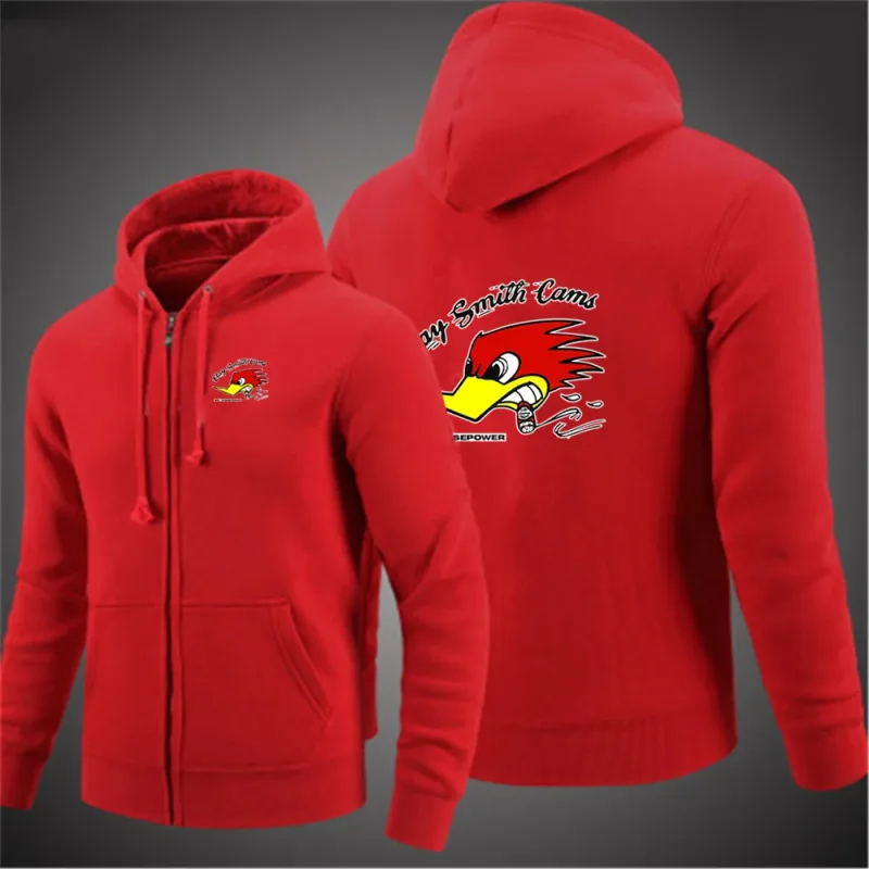 2024 Spring Autumn Men's Mr. Horsepower Clay Smith Cams Logo Print Solid Color Zip Long-Sleeved Streetwear Casual Hooded Hoodies