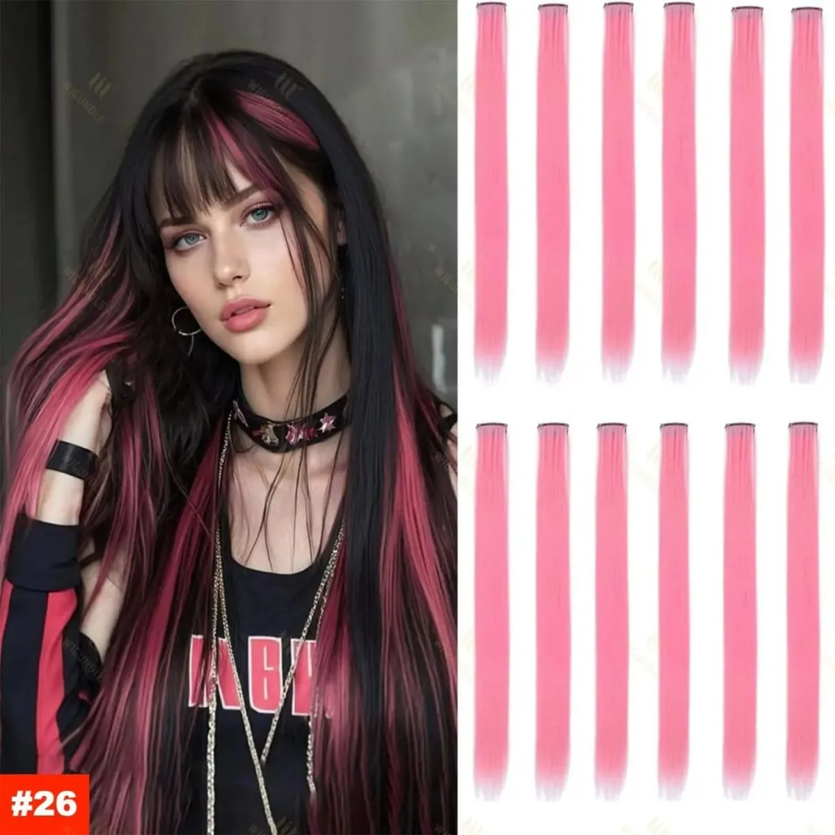 1 5 11 Pcs/lot Clip in Hair Extensions Multi-Colors Highlights Synthetic Hair 22 inch Rainbow Hairpieces for Girls Women Kids — image 26