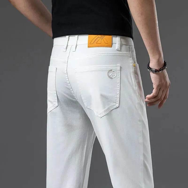 2026 New High Quality Casual Men White Jeans Mid-Waist Straight Stretch Denim Trousers Cotton Comfortable Regular Denim Pants — image 10