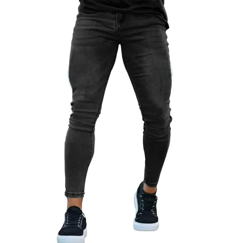 Mens Skinny Jeans Solid Color High Stretch Denim Trousers Casual Daily For Office Parties Male Cowboy Pants — image 5