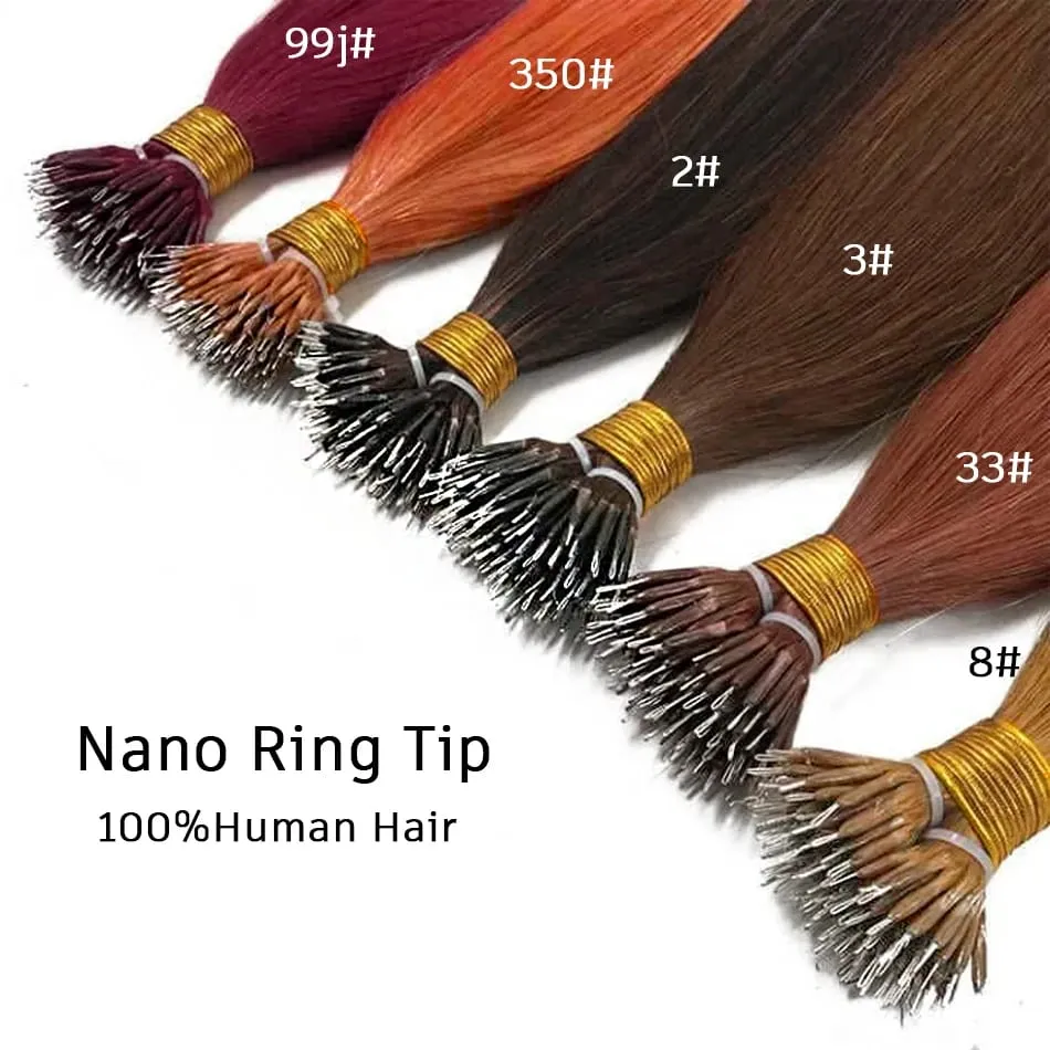 Nano Rings Hair Extension Real Human Hair Invisible Mini Silicone Beads Black Brown Blonde Microlink 100% Human Hair Extensions — image 8