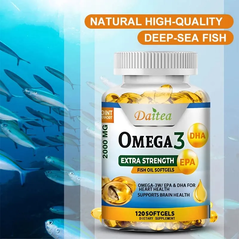 Daitea Omega 3 Olio di Pesce – EPA e DHA 2000 Mg – 60/120 Capsule – Salute generale e supporto immunitario Non OGM Senza glutine