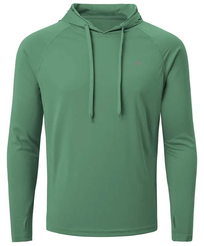 Baju-T Hoodie UPF 50+ Lelaki Musim Panas Lengan Panjang Rash Guard Cepat Kering T-shirt Sukan Luaran Larian Pullover