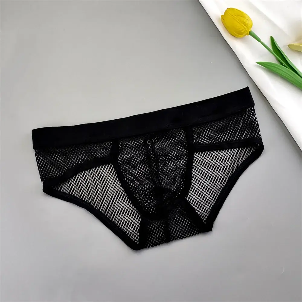 Seluar Dalam U kantung Lelaki Hollow Out Mesh Pinggang Rendah Seluar Bikini Lutsinar Seluar Dalam Bersaiz Besar — image 1
