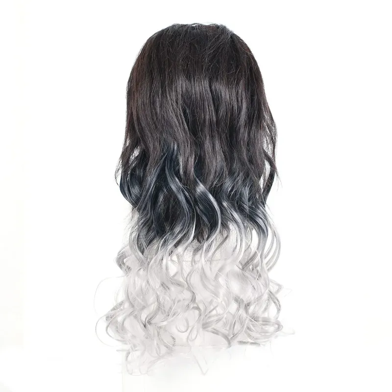 Clip in One Piece Wavy Synthetic Hair Extension Long Straight Synthetic Black Gray Color GreyHairpieces — image 5