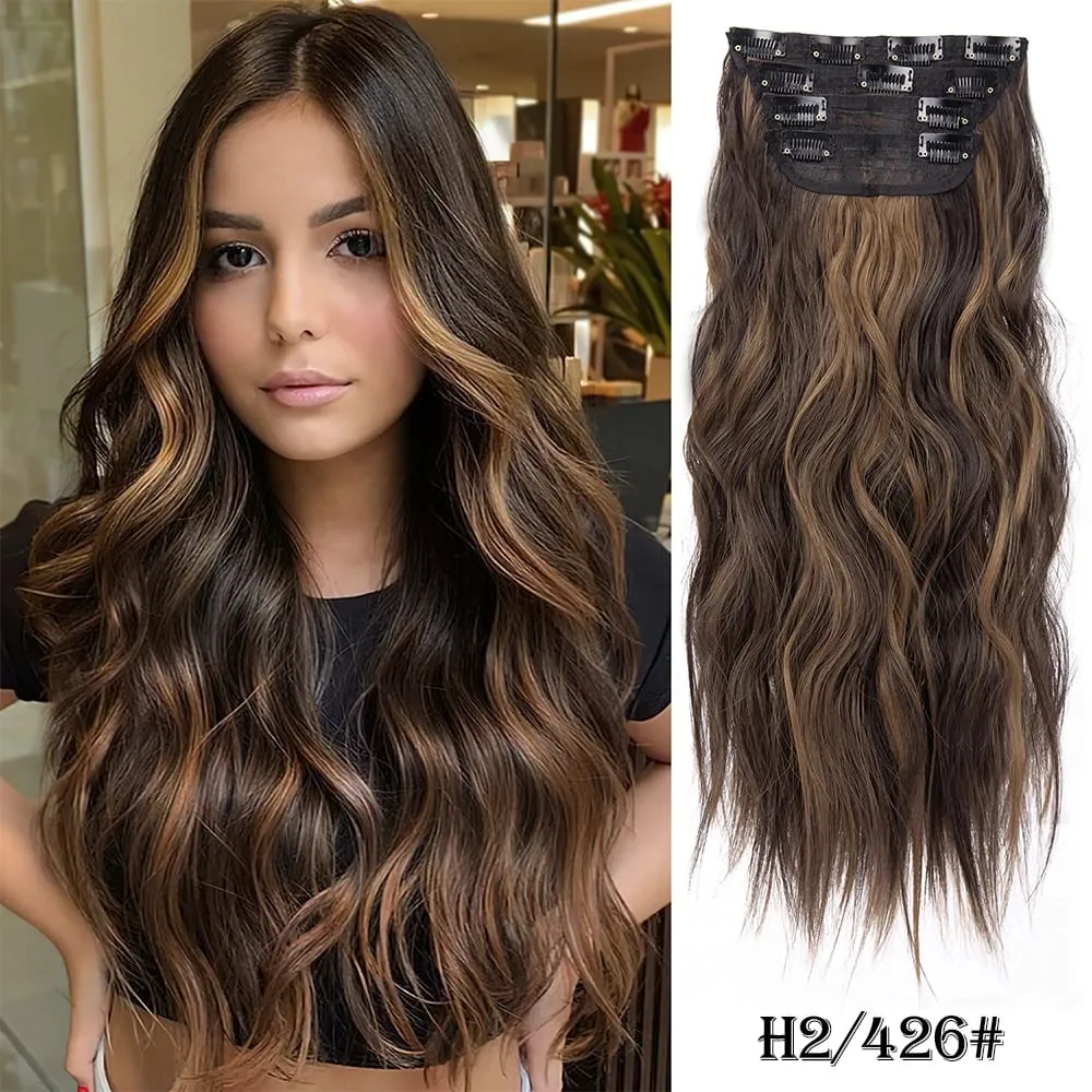 Leeons Wavy Clip In Hair Extensions 4 PCS Natural Soft Long Wavy Hairpieces Thick Double Weft Clip In Hair Extensions For Woman — image 18