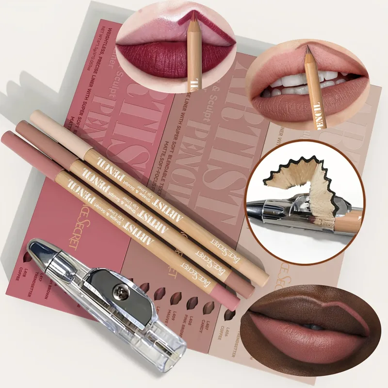 7PCS/SET Lip Makeup Set: 6 Matte Lip Liners + 1 Pencil Sharpener. Long-Lasting Matte Lip Liners with a Waterproof Formula — image 3