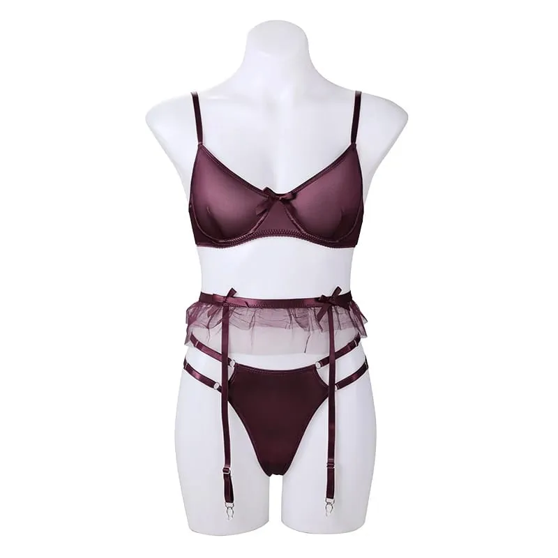 French sexy three piece lingerie set for girls exquisite bow breathable oversized comfortable pants and bra for women — image 8