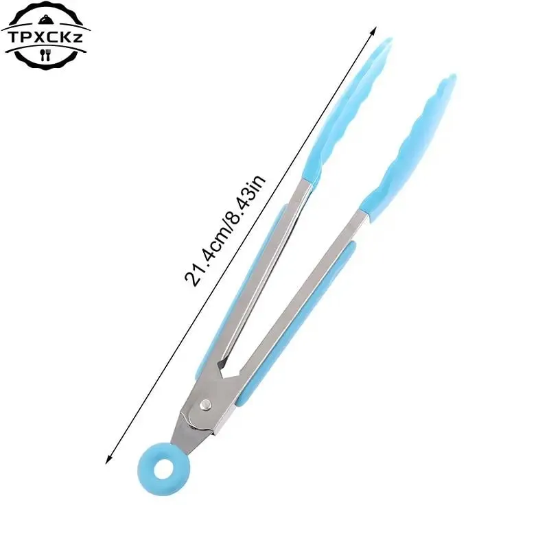 Silicone BBQ Grilling Tong Kitchen Cooking Salad Bread Serving Tong Non-Stick Barbecue Clip Clamp Stainless Steel Tools Gadgets — image 7