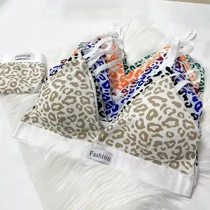 1/3/8Pcs Seamless Bra Set Low Waist Panties Leopard Bralette Sexy Lingerie Set Vneck Sport Brassiere Female Cotton Underwear Set — image 1