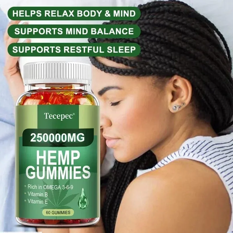 Contains Omega 3-6-9 Vitamin B E Gummies - Stress Relief Sleep Mood Skin Nails Focus Joint Support Non-GMO Supplement — image 3