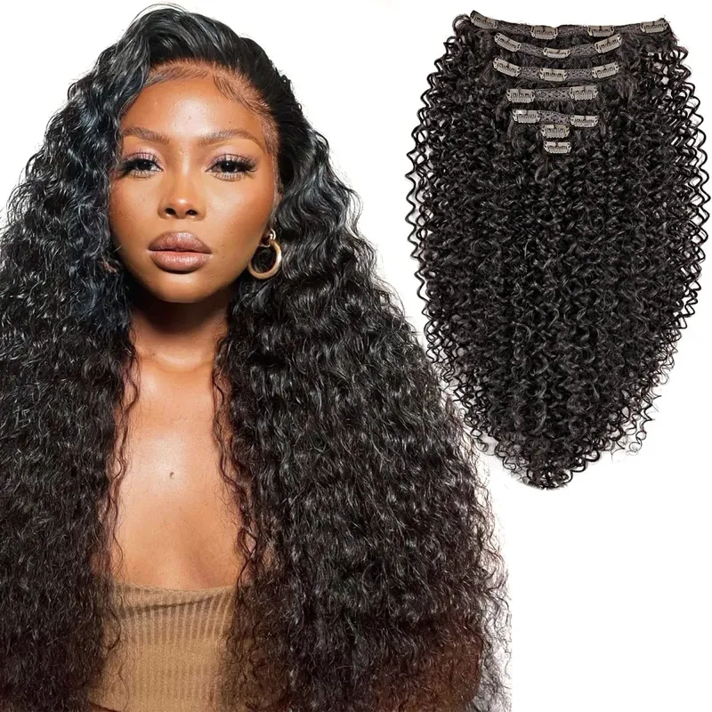 Synthetic Clip In Fitting Extension Full Head Long Kinky Curly Wig Fake False Hair Pieces Clip-on Black Brown Hairpin For Women — image 17