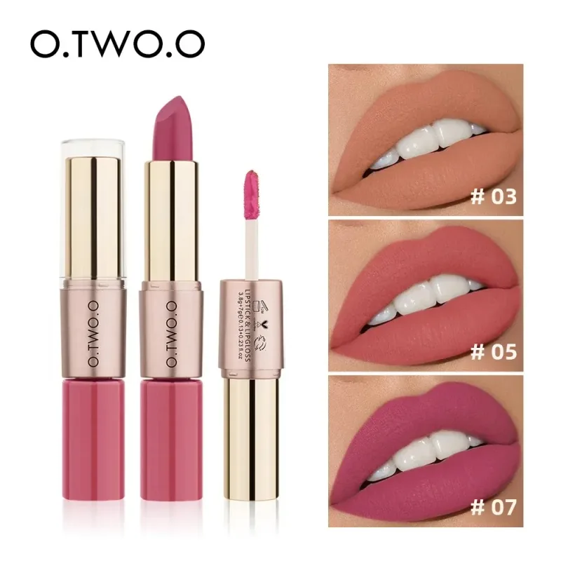 O.TWO.O 2 en 1 Lápiz labial Mate Brillo de labios Cosméticos Pintalabios impermeables Batom Mate Labios Maquillaje Colorete 12 colores Lápiz labial — image 5
