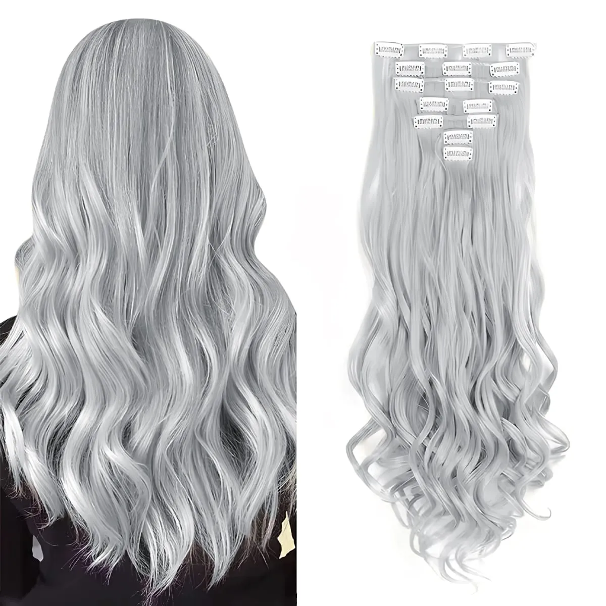 Clip In Hair Extensions 7PCS Full Head 22 Inch Long Curly Wavy Synthetic Hair Pieces Natural Wavy For Women Girls Hair — image 18