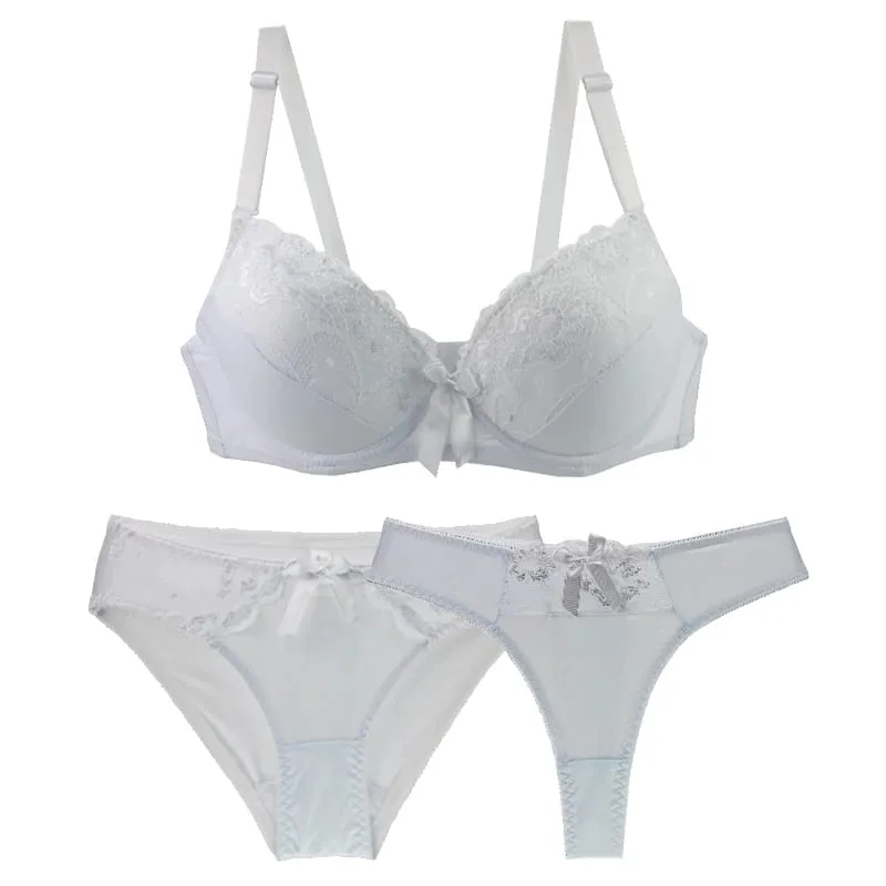 2025 New Sexy Bras Set Embroidered Lace Push Up 2 Piece Underwear For Women Plus Size White Black Beige Blue Red Purple Lingerie — image 3