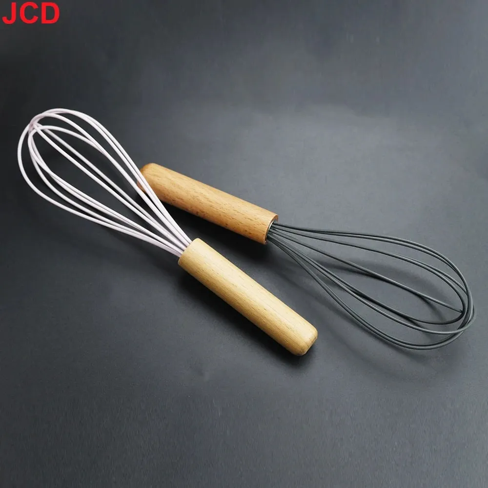 JCD Silicone Egg Beater Whisk Wooden Handle Kitchen Hand Egg Beater Gadgets Kitchen Tools Baking Accessories — image 4