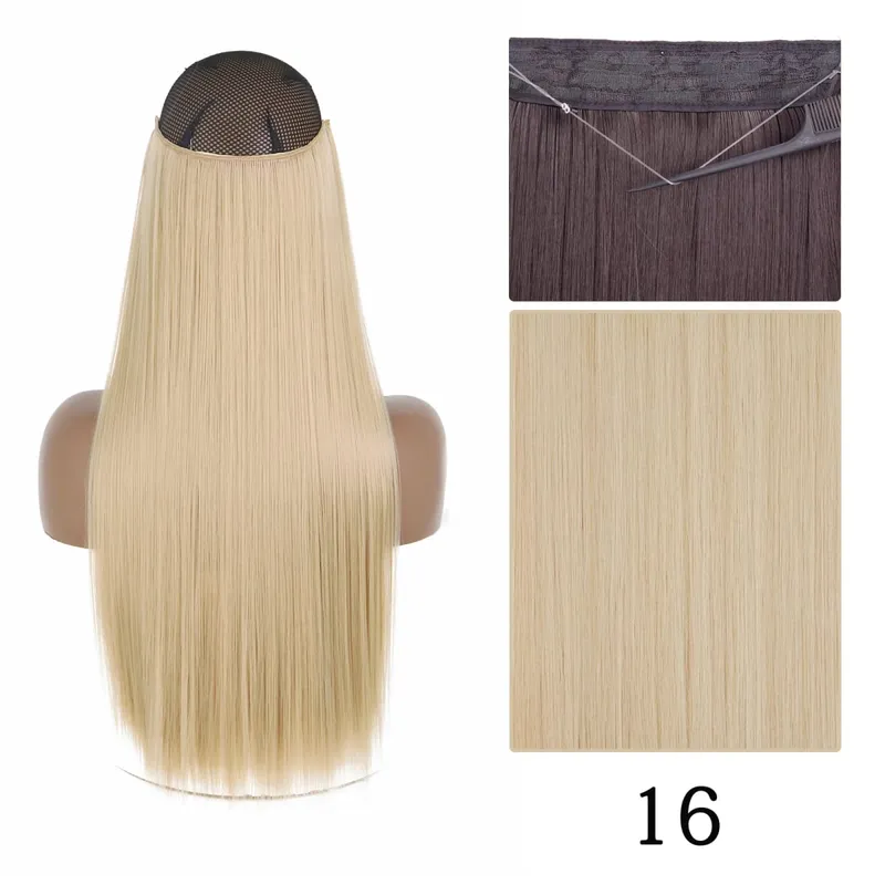 Synthetic Long Straight No Clip One Piece Hair Extension Natural Adjustable Line False Hairpiece For Women