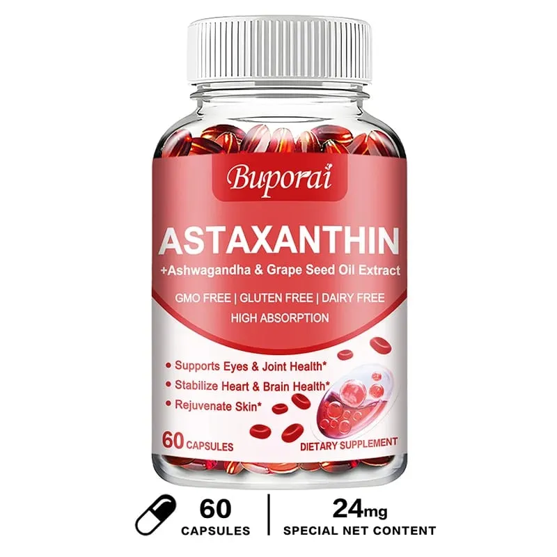 Astaxanthin Capsules - Antioxidant Protection Supports Skin and Eye Health Relieves Eye Fatigue and Enhances Immunity