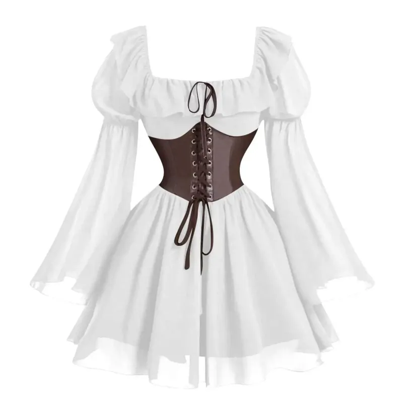 Zaman Renaissance Abad Pertengahan Baru Lengan Panjang Wanita Bubble Sleeve Dress Halloween Fesyen Retro Parti Baharu Skirt Pinggang