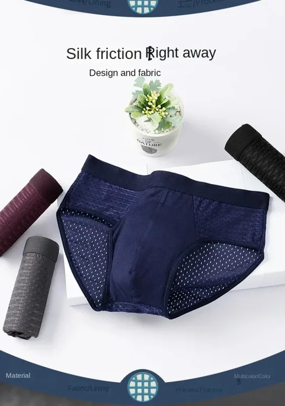 1/4 PCS Men Underwear Male Thin Breathable Triangle Panties for Men's Ice Silk Briefs Mesh Sexy Square Corner Pants for Shorts — image 6