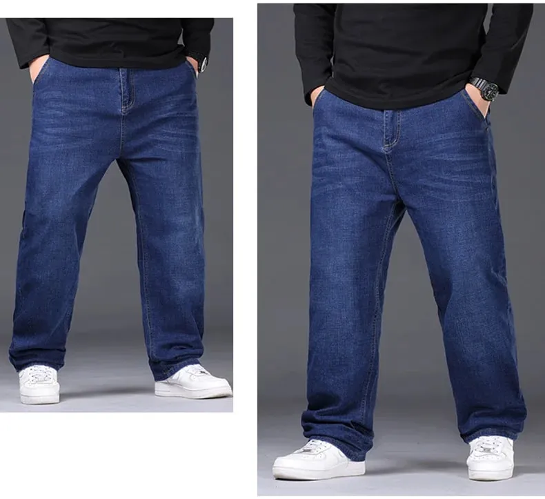 Jeans Melar Pria Ukuran 29-50 Celana Denim Kaki Lurus Celana Jalanan Biru Hitam Ukuran Besar Santai Cocok untuk Bekerja Kasual Baru