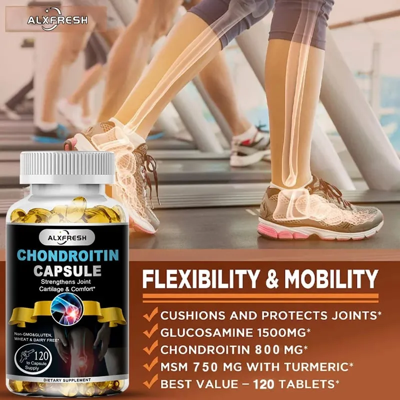 Alxfresh Chondroitin Glucosamine Capsules Turmeric Tablet for Knee Joint Health Bone Quickly Nutrition Supplement