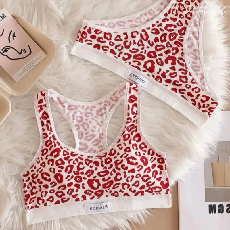 Set Bra Mulus Bra Nirkabel Bentuk Y Macan Tutul Wanita Celana Dalam Pinggang Rendah Pakaian Dalam Seksi Set Pakaian Dalam Wanita Bra Olahraga — image 12