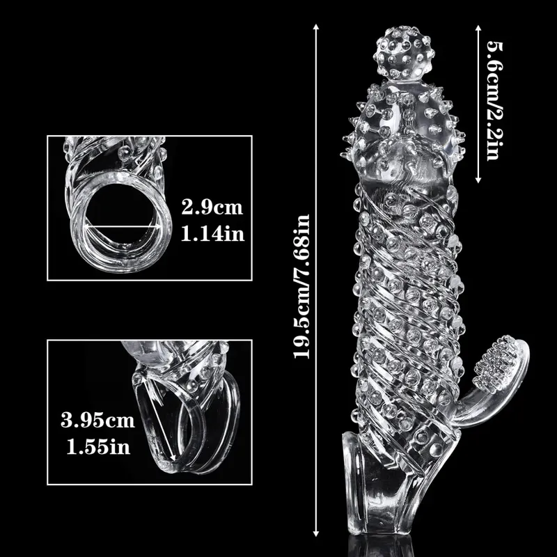 Genanvendelig Tranaparent penis ærmeforstørrelse Forsinkelse Ejakulation Blød TPE Dragon Scales Clear Cock Sleeve Voksen sexlegetøj til mænd — image 7