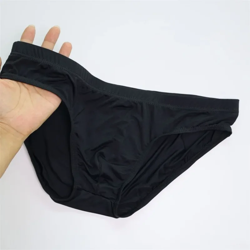 Solid Color Pouch Underwear Men Bulge Lift Panties Lingerie Low Rise Plus Size Ice Silk Male Comfortable Briefs — image 3