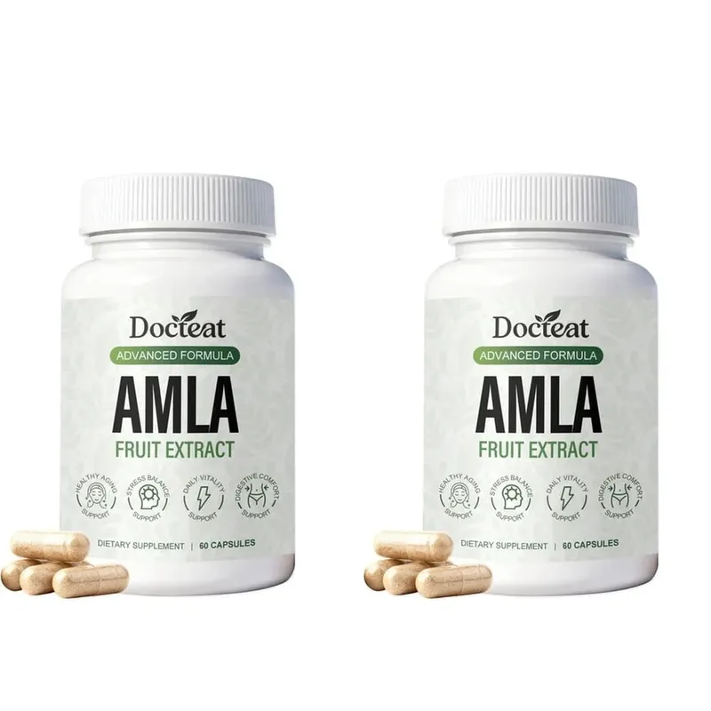 Капсулы с экстрактом фруктов Docteat Amla, поддержка иммунной функции, поддержка здоровья кожи с витамином C, B3, CoQ10, PQQ, 60 капсул