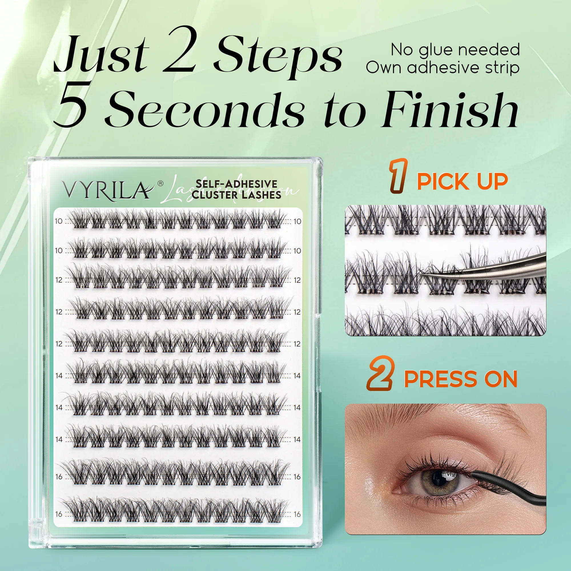 Selbstklebende Wimpern, kein Kleber erforderlich, Wimpern 10–16 mm, vorgeklebte Cluster-Wimpern, D-Locken, weiche, natürliche Wimpern zum Aufdrücken — image 5