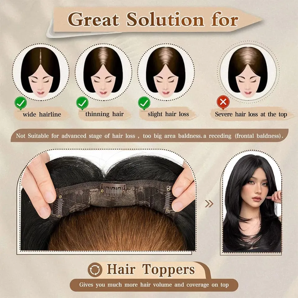 Snoilite Synthetic 14'' Striaght Hair Toppers with Bangs for Women Natural Hairpieces Adding Hair Volume Topper Hair Extensions — image 7